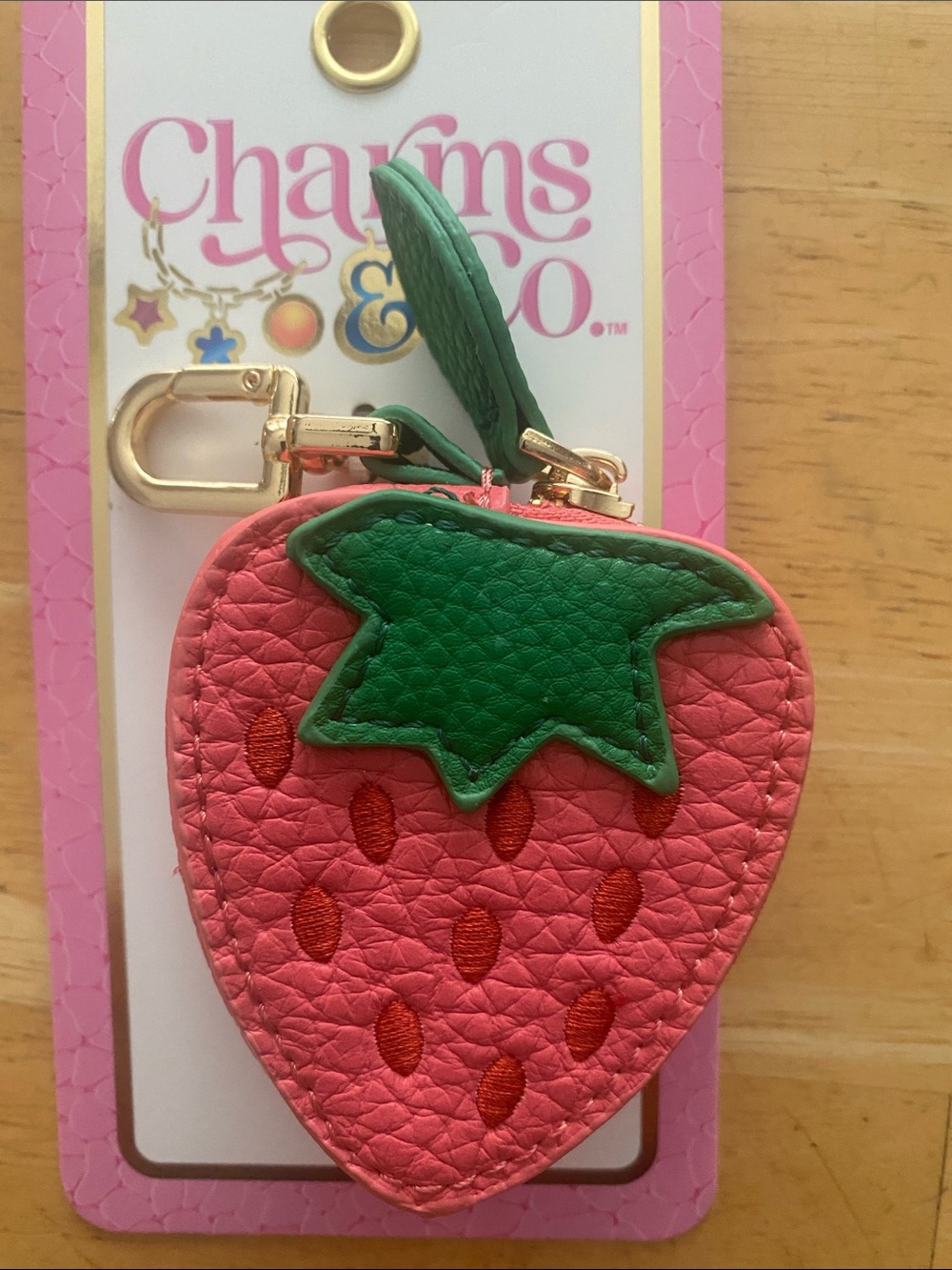 Strawberry zippered bag charm Coin Purse keychain by Charms & Co. NWT - Picture 2 of 4